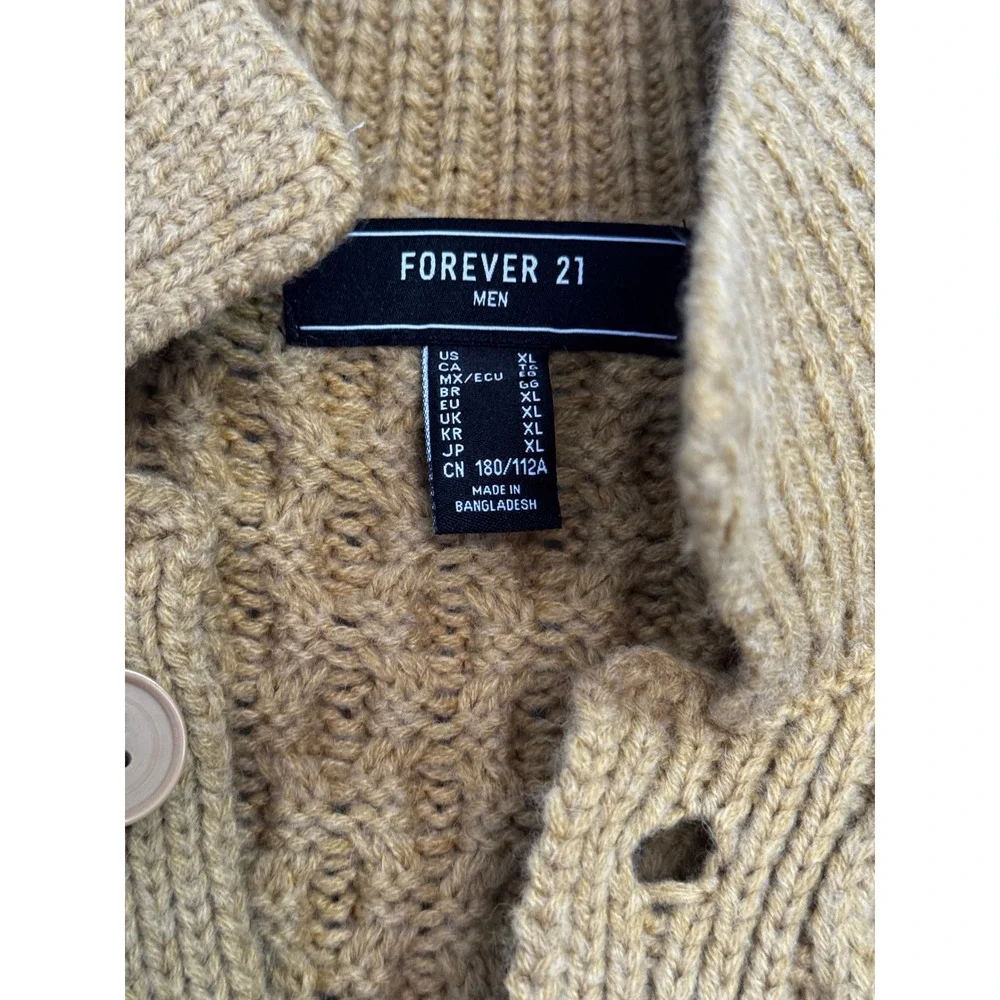 Mens Cable  Knit Cardigan Tan Brown Golden Yellow Shawl Collar Sweater XL Preppy